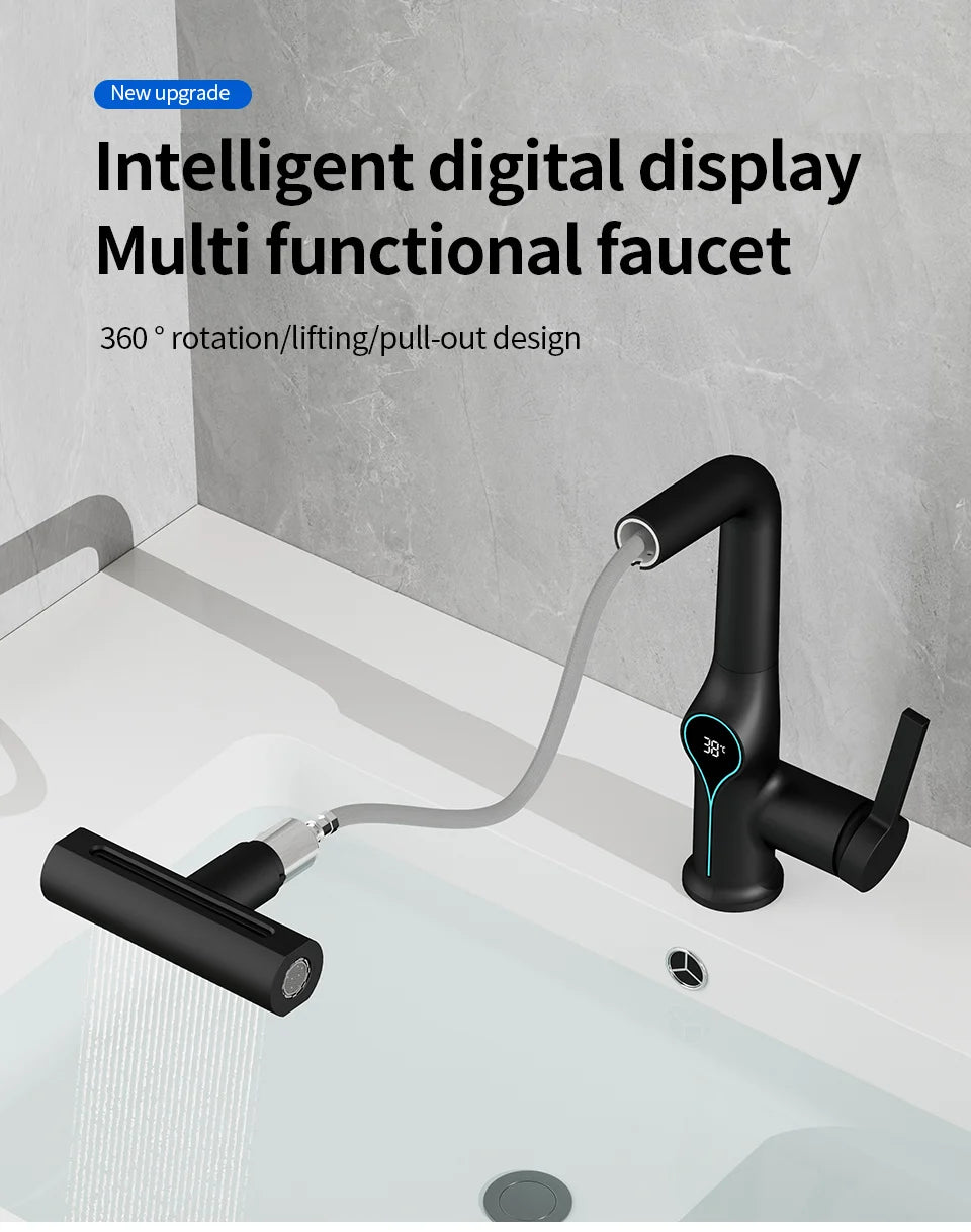 Digital Waterfall Basin Tap with LED Temperature Display
