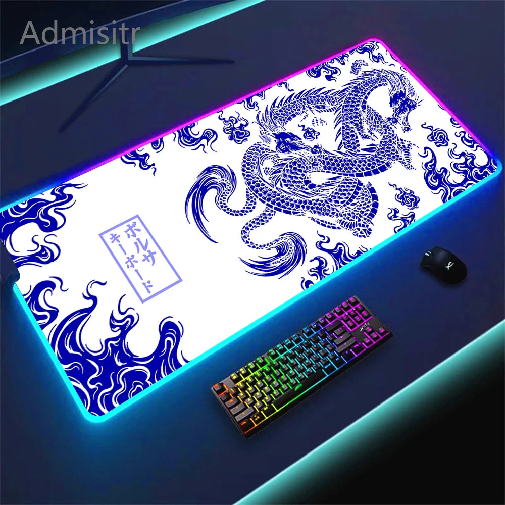 Large Keyboard Mats Fashion Chinese Dragon RGB Gaming Mousepad Big LED Mat PC Deskmat Luminous Mouse Pad Table Rug With Backlit