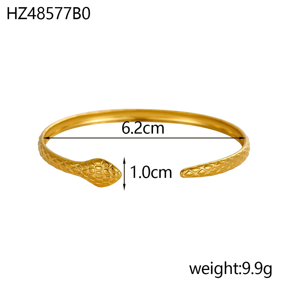 18k Gold-Style Plated Stainless Steel Snake Line Cuff Bangle