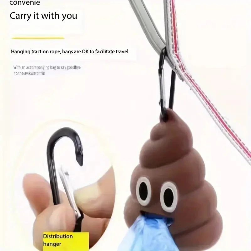 Portable Poop-Shaped Pet Waste Bag Dispenser with Leash Clip