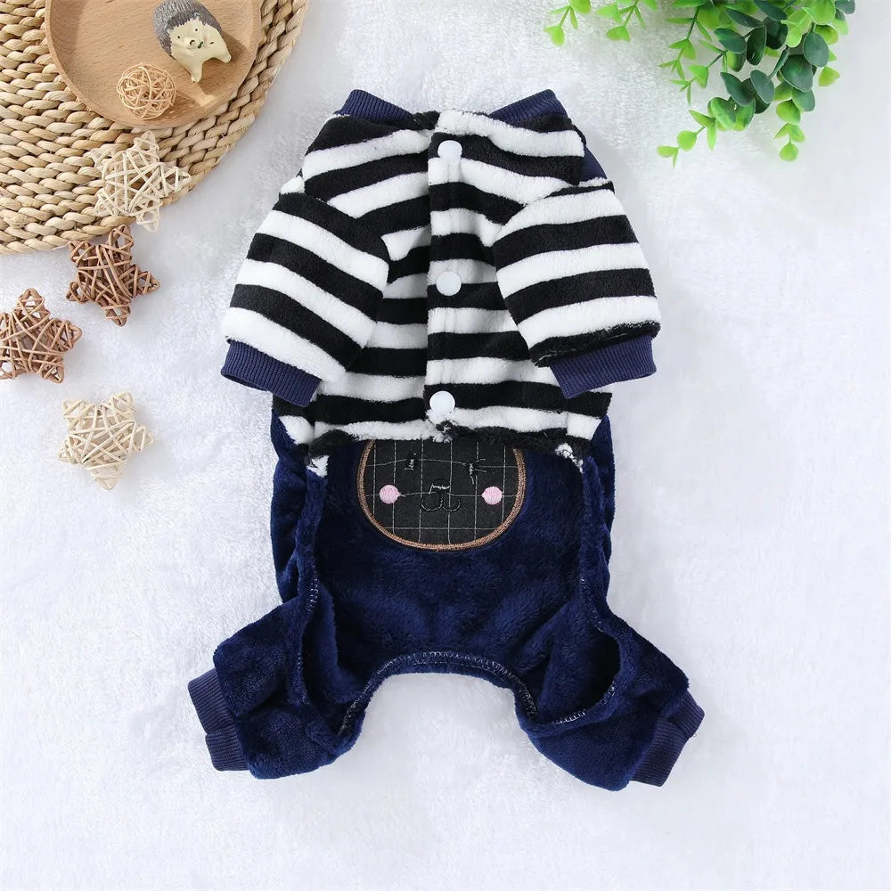 Warm Winter Fleece Dog Jumpsuit Coat with Leash Ring