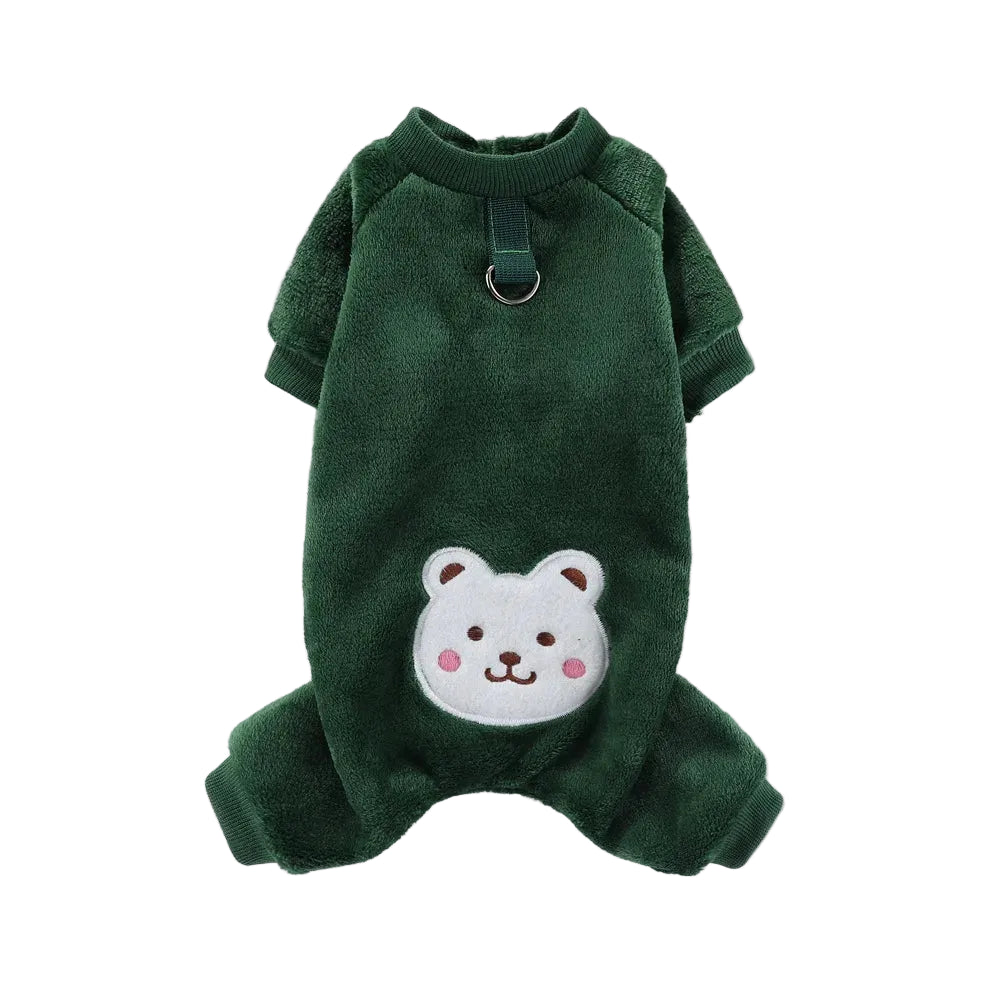 Warm Winter Fleece Dog Jumpsuit Coat with Leash Ring