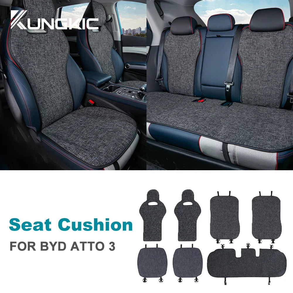 Para BYD Atto 3 Yuan Plus Tang Dolphin EV 2021 2022 2023 2024 2025 Almofada de Linho Respirável Tapete Protetor de Assento de Carro Acessórios