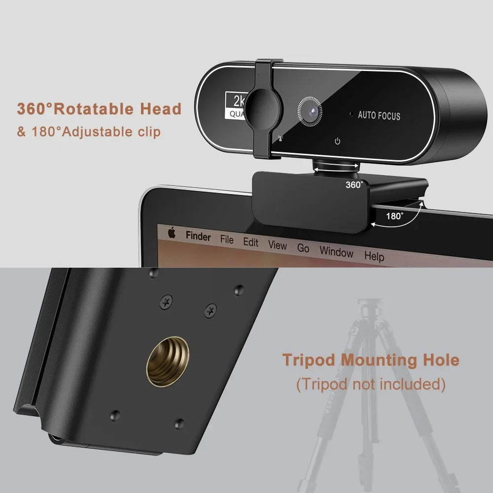 Webcam Mini Lenovo 4K HD Microfone Webcam 2K Full HD Foco Automático USB para PC Portátil Câmara de Gravação de Vídeo com Foco Automático