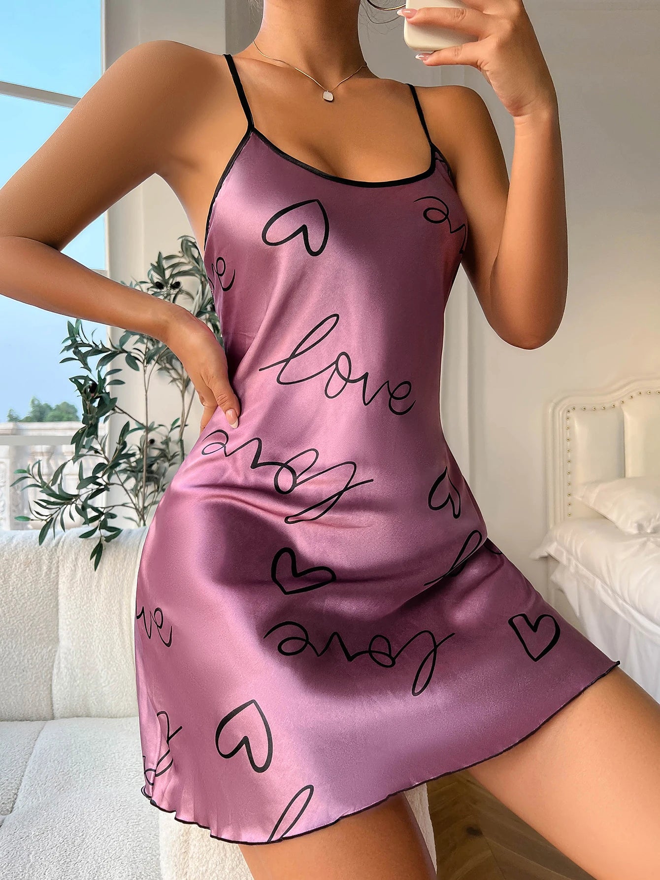 Heart Love Print Strap Mini Nightdress Sleepwear