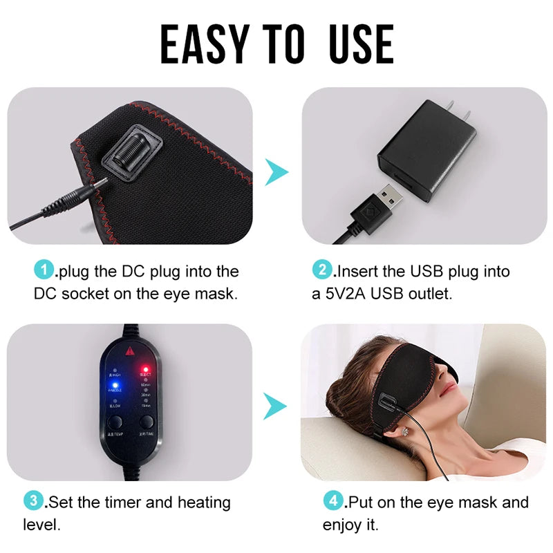 Portable Electric Heated Eye Massager USB-Powered Winter Warm Eye Mask Dry Circle Relief Sleep Aid Stress Fatigue Reduction