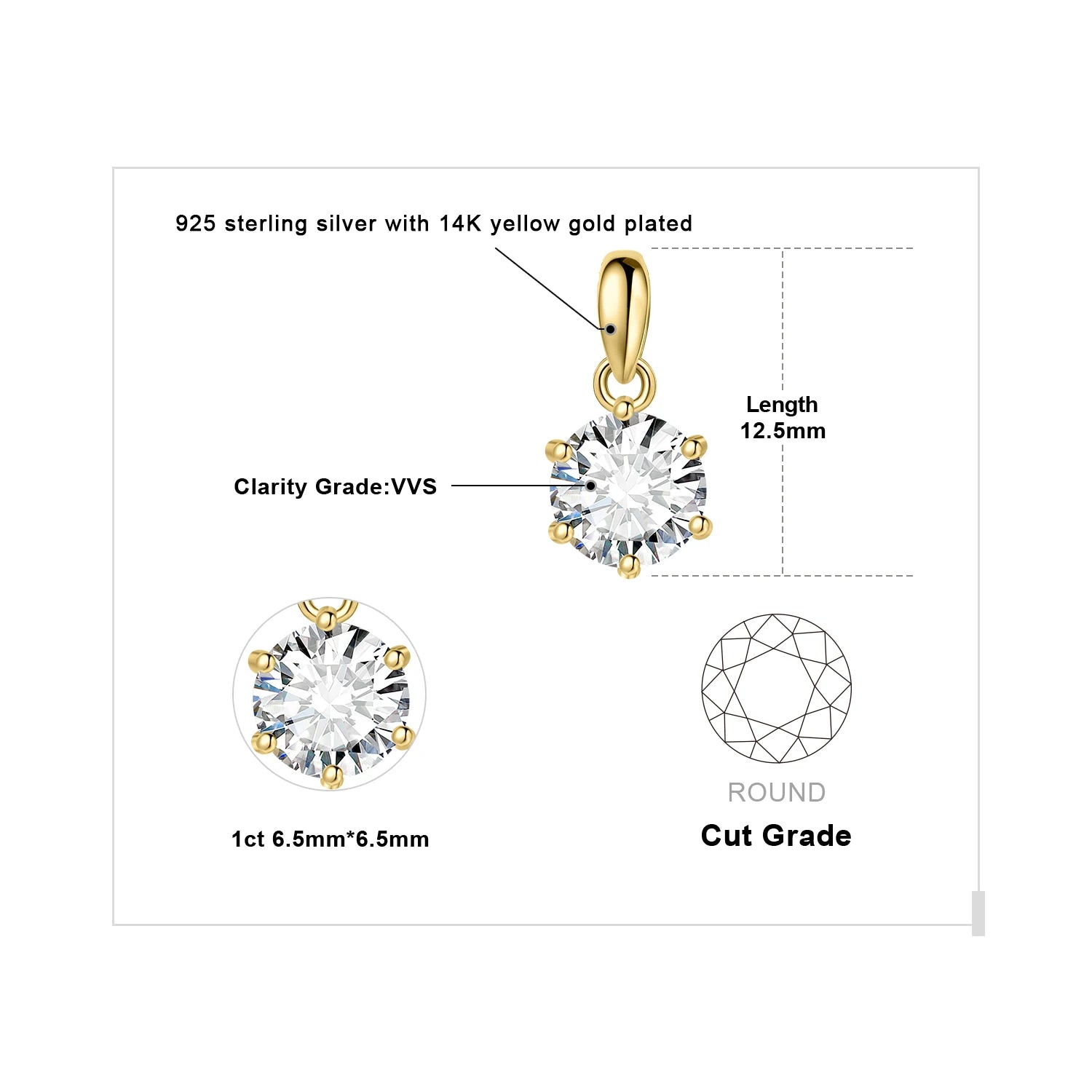 Round Cut Moissanite Solitaire Pendant