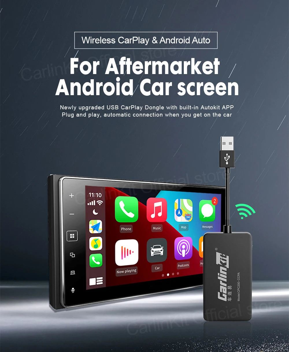 CarlinKit Wred & Wireless Android Auto & CarPlay Dongle Car USB Adapter For Aftermarket Android Car Radio Mirrorlink Split Sceen