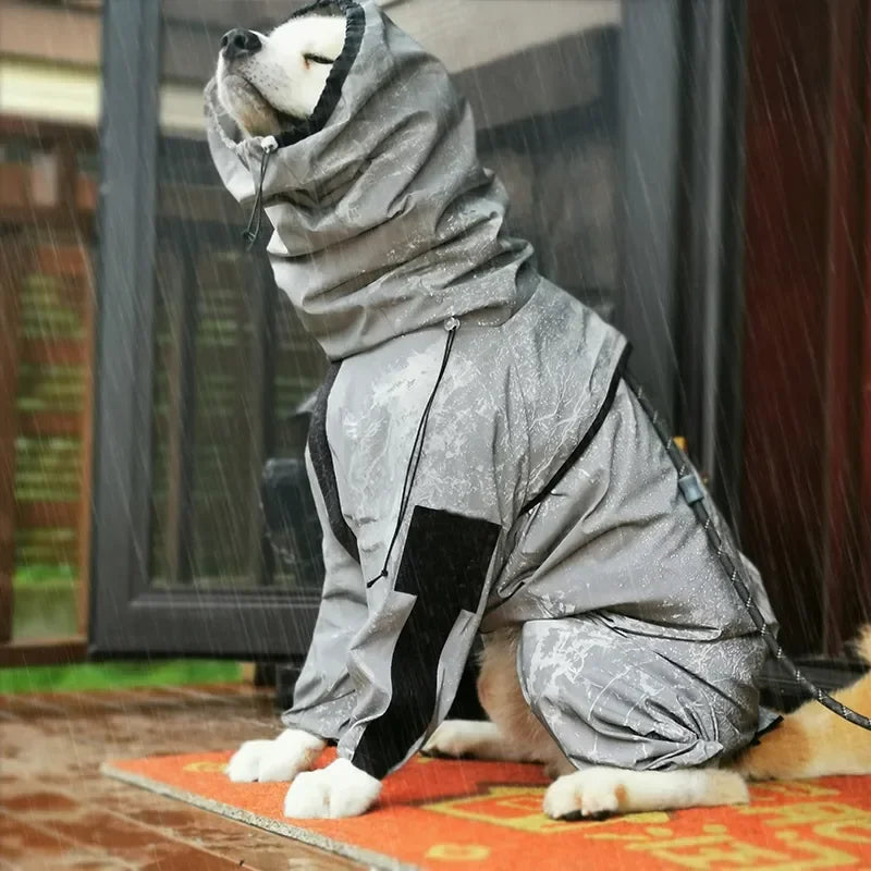 Luxury Reflective Waterproof Dog Raincoat Jumpsuit for Large Dogs