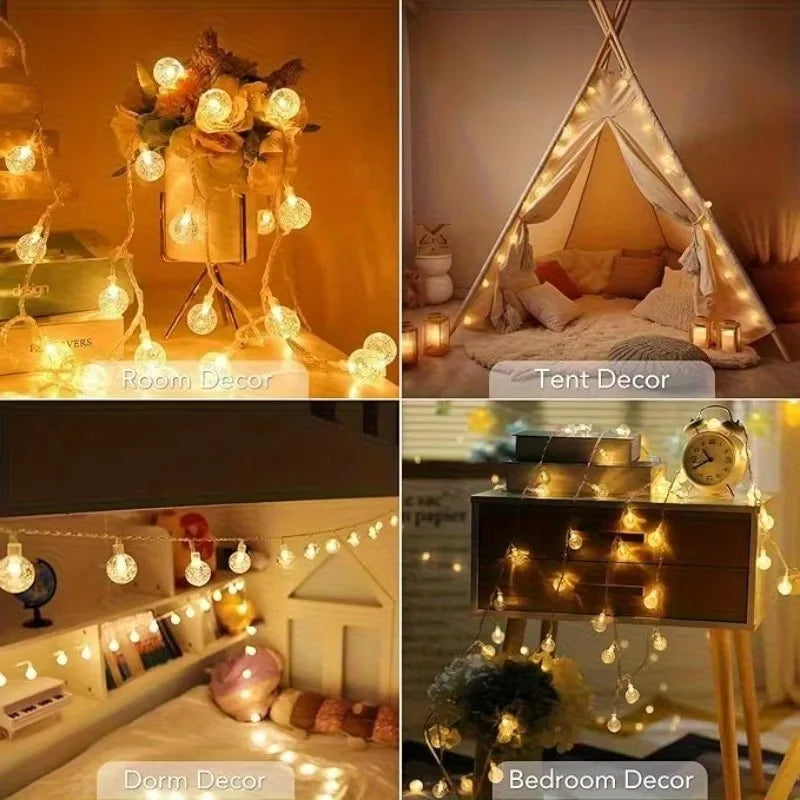 LED Bubble Ball String Lights Golden Glow Battery/USB Operated Indoor Fairy Lights for Wedding Holidays New Year Decorations