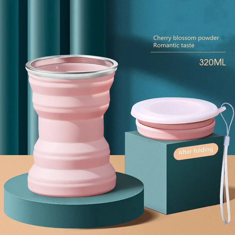 Portable Silicone Foldable Cup With Lanyard Heat Resistant Collapsible Cups Lid Folding Storage Travel Mug For Hot Water