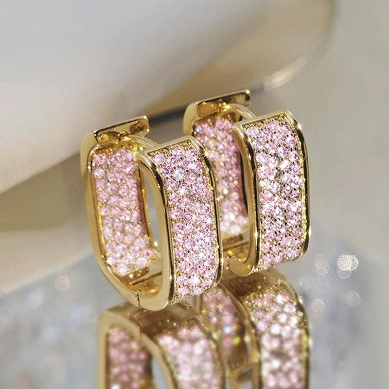 Korean Paved CZ Hoop Earrings Simple Versatile Jewellery