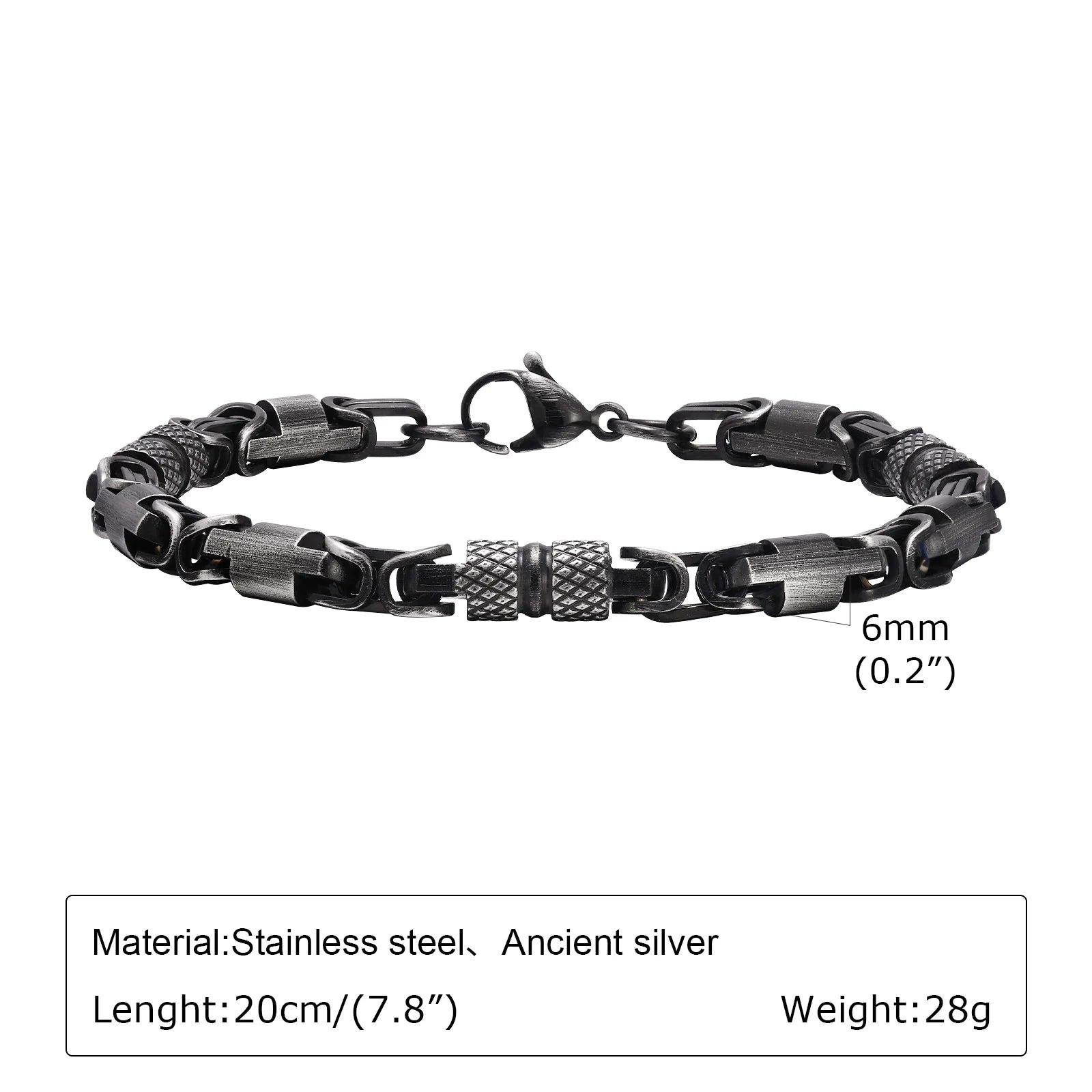 Pulseiras Bizantinas Punk para Homens e Rapazes, Pulseira de Elos de Aço Inoxidável Feita à Mão, Presentes de Joalharia Casuais Elegantes