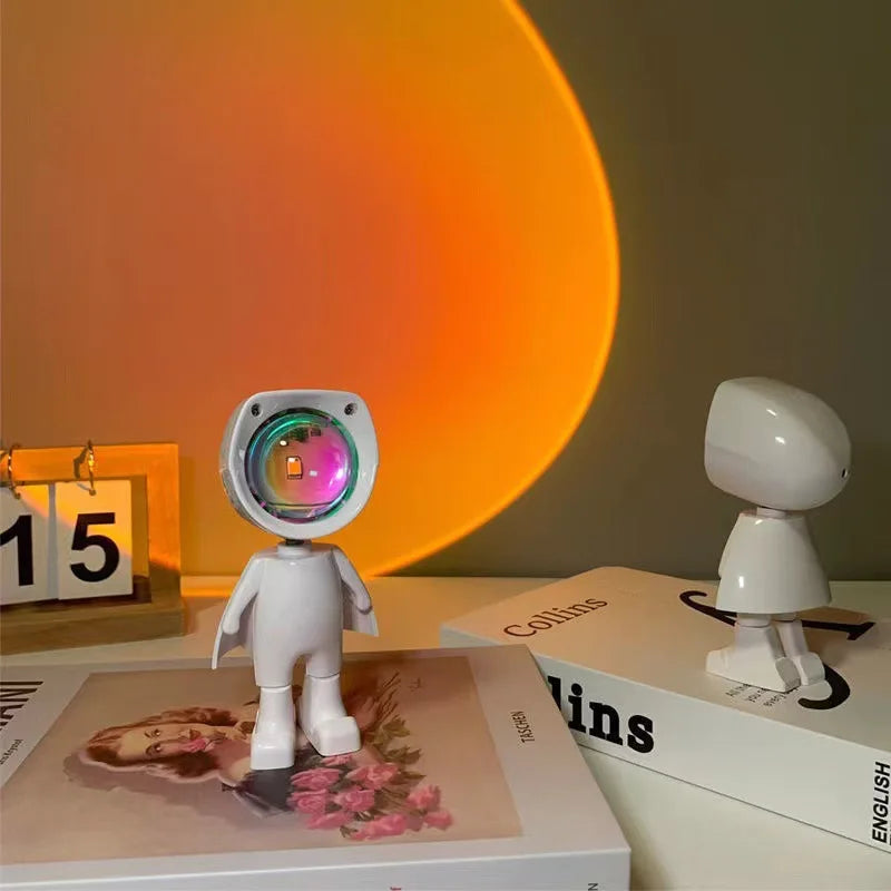 LED 7 Colors Light Sunset Light Astronaut Light Rainbow Projection Night Light 360 Degree Rotation Rechargeable Ambient Light