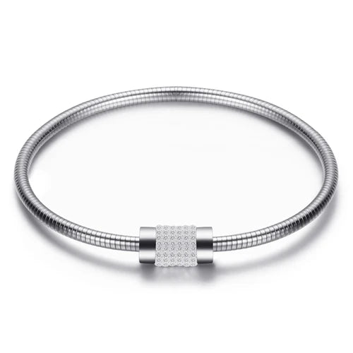 Leather Rope Stainless Steel Magnet Clasp Charm Bracelet Gold Silver