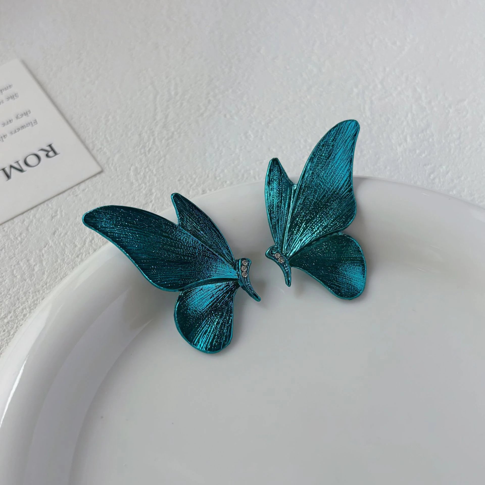 Elegant Blue Butterfly Wing Stud Earrings Vintage Jewelry Gift