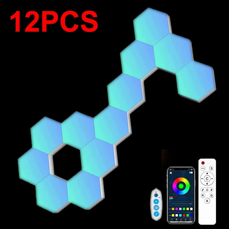Luz Hexagonal LED RGB Bluetooth Interior Controlo Remoto APP Candeeiro de Cabeceira Decoração de Quarto Sala de Jogos de Computador