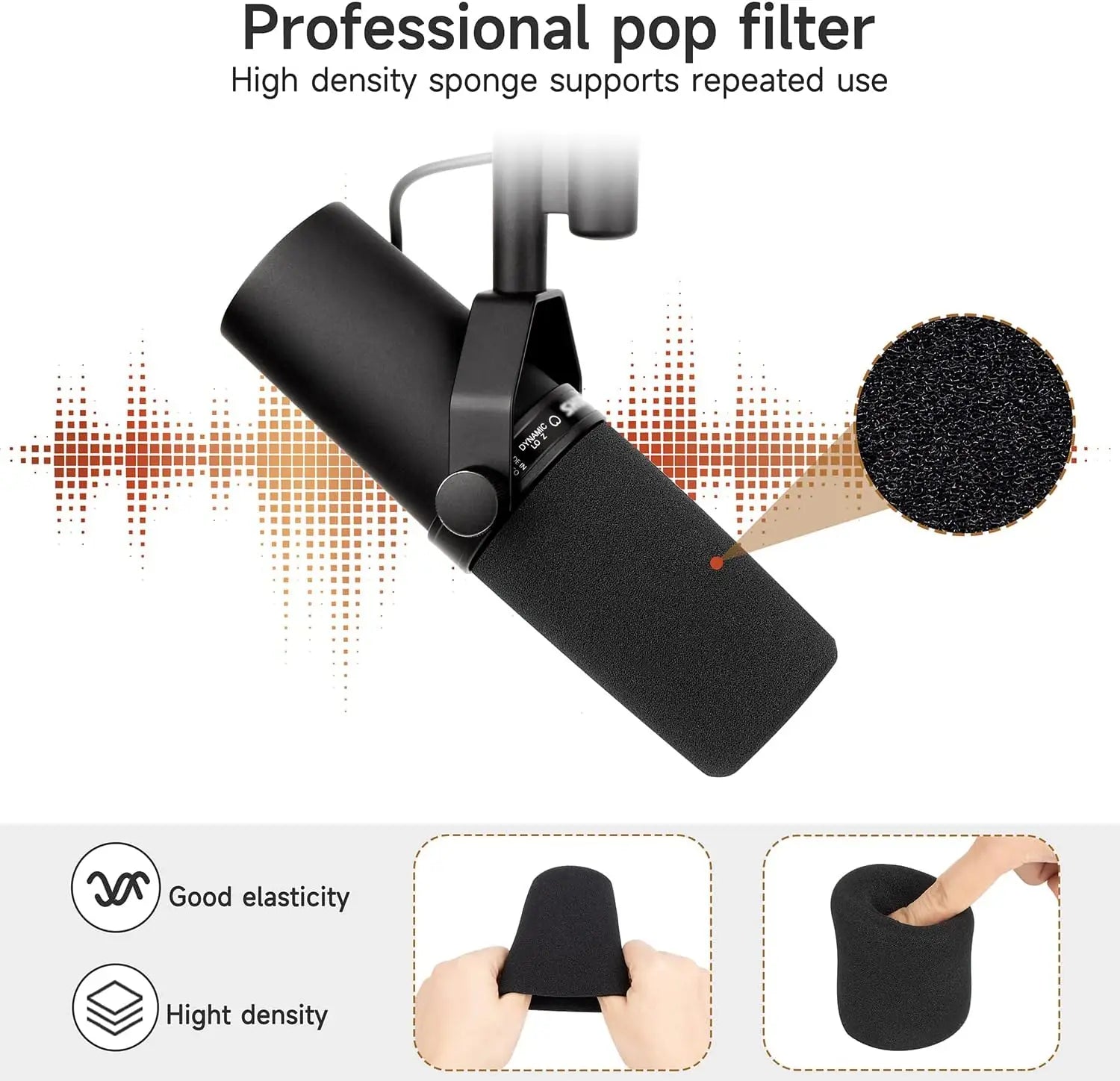 1PC/2PCS Windscreen for Shure SM7B Microphone Pop Filter Cover Noise Reduction Sponge Foam Replacement for SM7B Mic