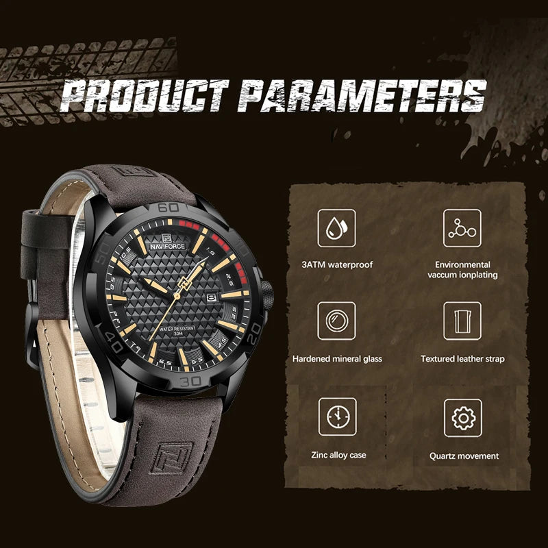 Naviforce NF8023 Quartz Calendar Business Sport Leather Watch