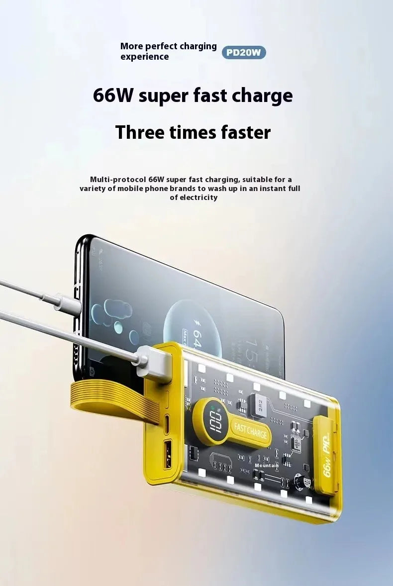 20000mAh Bidirectional Super Fast Charging Power Bank 66W Transparent High capacity Digital Display For Iphone Xiaomi Samsung