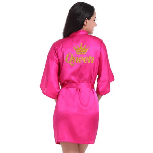 King and Queen Glitter Crown Satin Honeymoon Robes