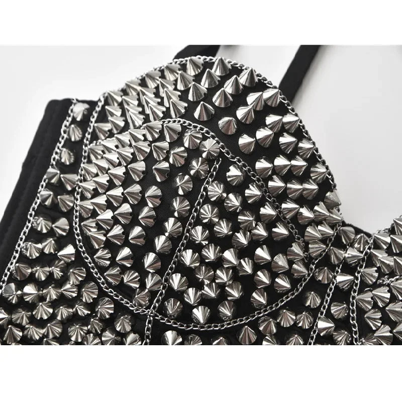 Silver Rivet Steampunk Gothic Push Up Bralette Crop Top