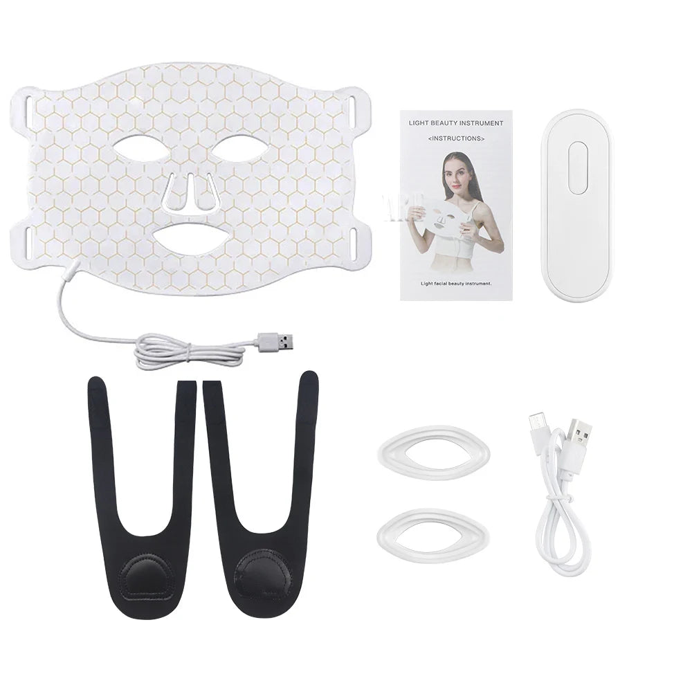 7 Colors LED Facial Mask Light Therapy Silicone Photon Beauty Mask for Lift Face Anti Shrink Pore Skin Repair Whiten Oil Control