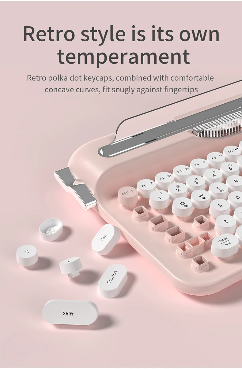 AJAZZ AF84 Wireless BT Portable Keyboard-Retro Punk Typewriter Mechanical Keyboard-Wireless BT Dual-Mode Office Keyboard