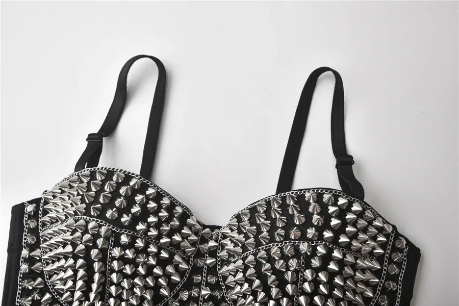 Silver Rivet Steampunk Gothic Push Up Bralette Crop Top