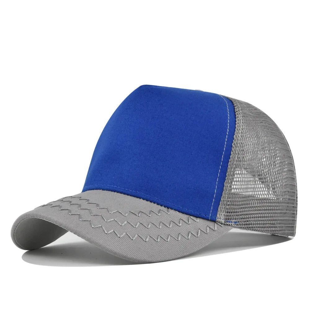 Boné de beisebol impresso com logótipo personalizado Topo Rígido Bonés de Rede de 5 Painéis para Homens Mulheres Boné Respirável Chapéu de Sol Gorra de Cor Pura Atacado