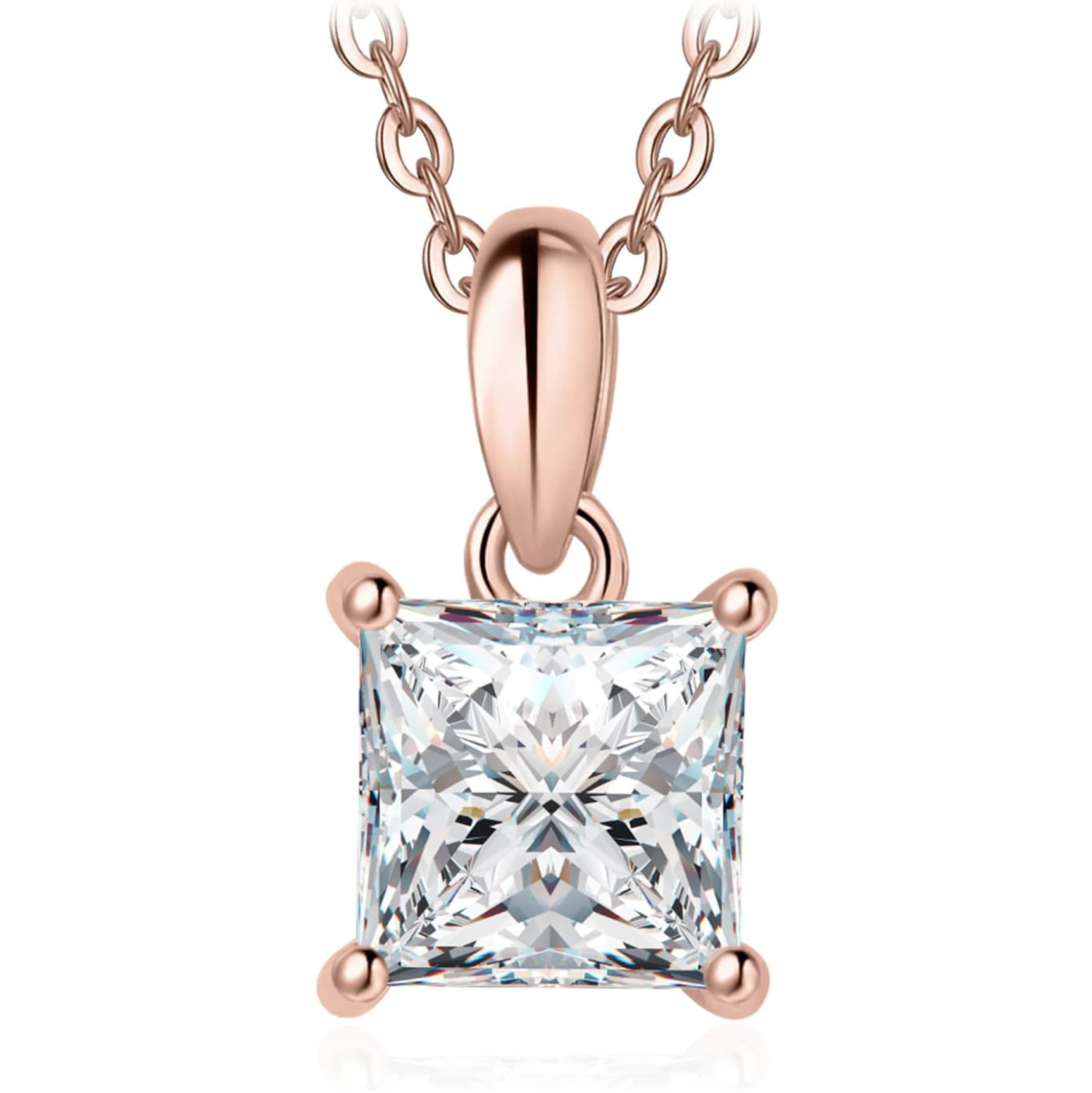 925 Sterling Silver D Color Princess Cut Moissanite Necklace