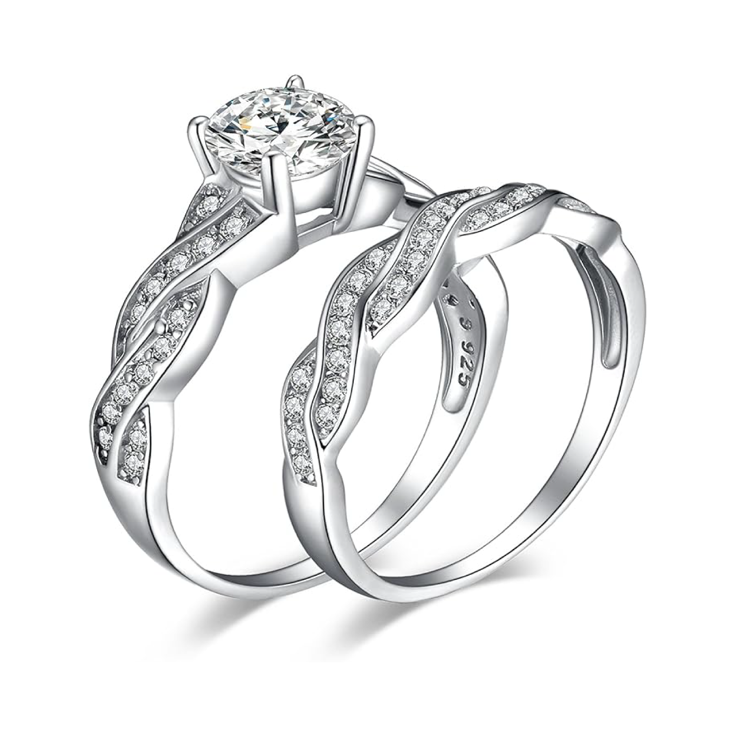 925 Sterling Silver Infinity Round Cut Zirconia Ring Set
