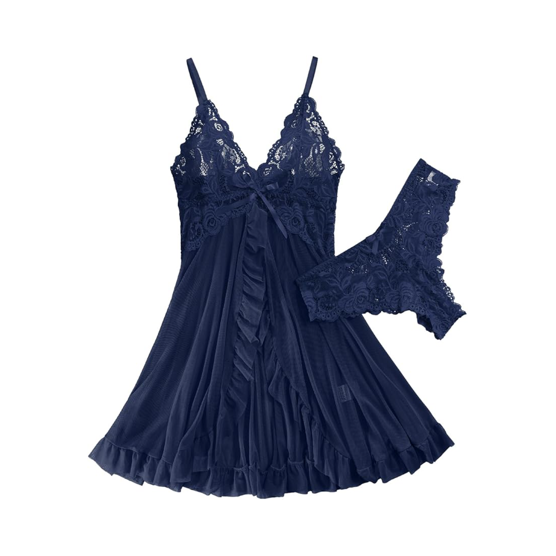 Red Lace V-Neck Nightdress Lingerie Set with Matching Panties