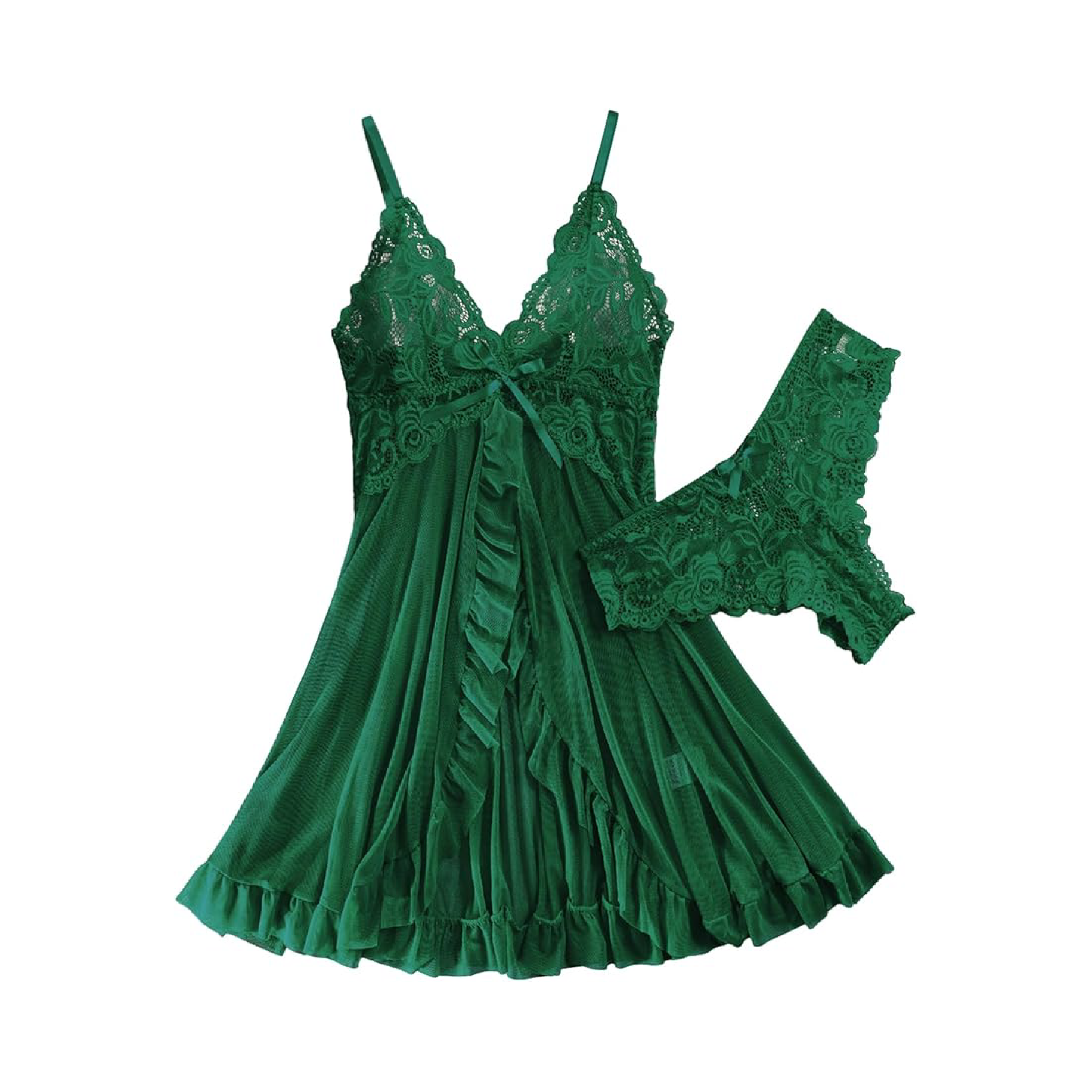 Red Lace V-Neck Nightdress Lingerie Set with Matching Panties