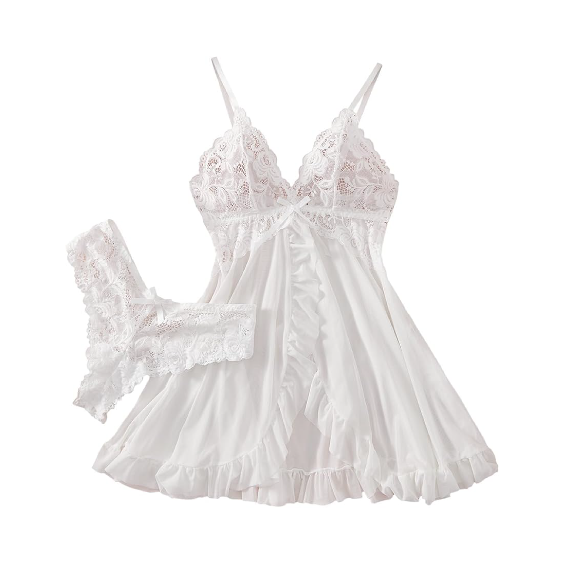 Red Lace V-Neck Nightdress Lingerie Set with Matching Panties