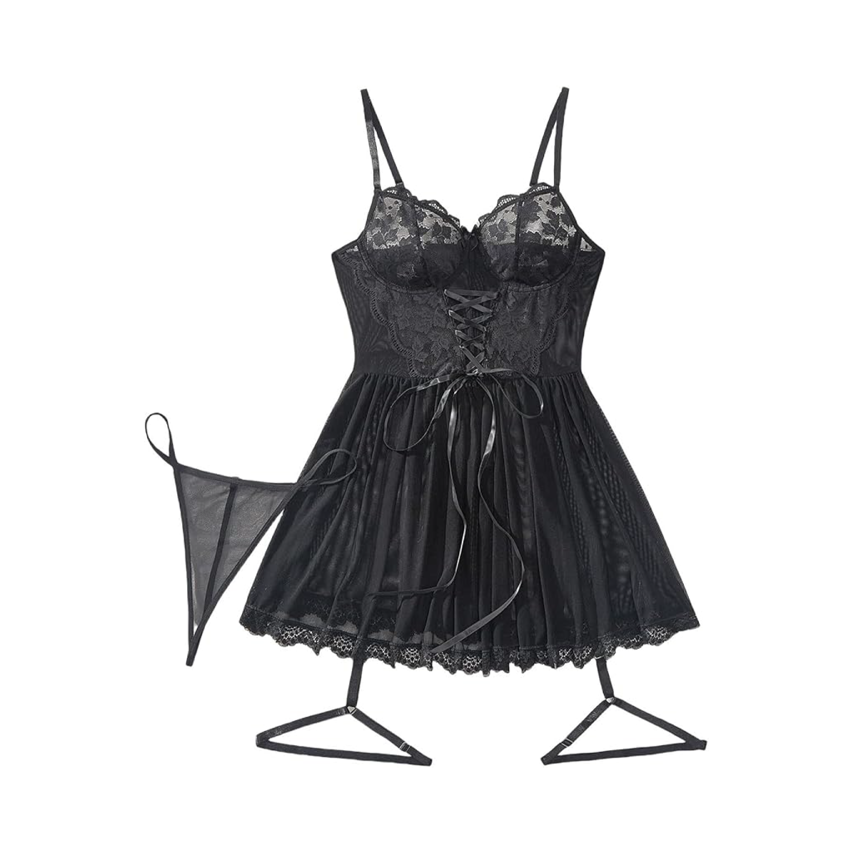 3-Piece Hot Babydoll Lingerie Set with Garter Belt