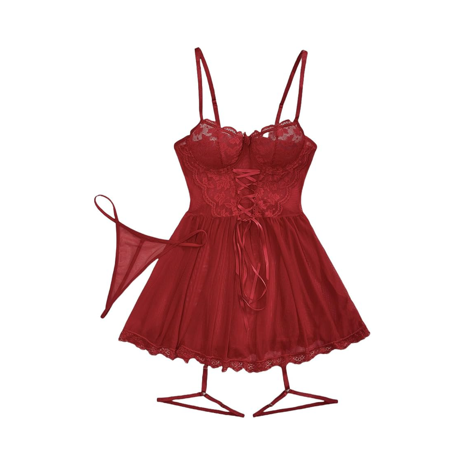 3-Piece Hot Babydoll Lingerie Set with Garter Belt